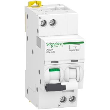 A9DC3620 residual current breaker with overcurrent protection (RCBO), Acti9 iCV40, 1P+N, 20 A, C Curve, 6000 A, 30 mA, A type Schneider Electric