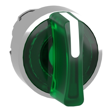 ZB4BK1733 Head for illuminated selector switch, Harmony XB4, chromium metal, green handle, 22mm, universal LED, 3 positions, to center