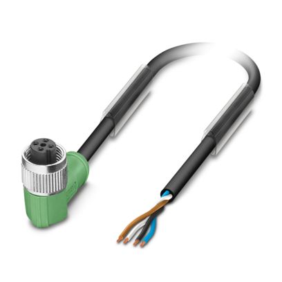 1681389 SAC-4P-10,0-PUR/M12FR Sensor/actuator cable, 4-position, PUR halogen-free, black-gray RAL 7021, free cable end, on Socket angled M12, coding: A, cable length: 10 m Phoenix Contact