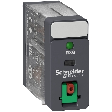 RXG22P7 interface plug in relay, Harmony Electromechanical Relays, 5A, 2CO, with LED, lockable test but to n, 230V AC Schneider Electric