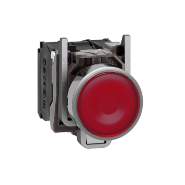 XB4BW34B5 Illuminated push button, Harmony XB4, metal, red flush, 22mm, universal LED, plain lens, 1NO + 1NC, 24V AC DC