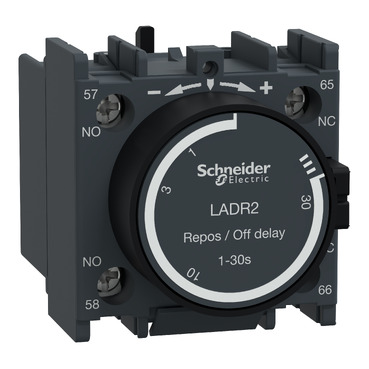 LADR2 Time delay auxiliary contact block, TeSys Deca, 1NO + 1NC, off delay 1-30s, front, screw clamp terminals