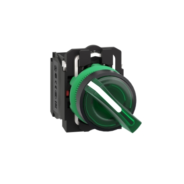 XB5AK123B5 Illuminated selector switch, plastic, green, Ø22, 2 positions, stay put, 24 V AC/DC, 1 NO + 1 NC