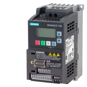 6SL3210-5BB15-5BV1 SINAMICS V20 200-240V 1AC -10/+10% 47-63Hz rated power 0.55 kW with 150% overload for 60 sec. integrated filter C1 I/O: 4 DI, 2 DO,2 AI, 1 AQ fieldbus: USS/MODBUS RTU with built-in BOP protection: IP20/ UL open size: QB 68x142x128 (WxHx