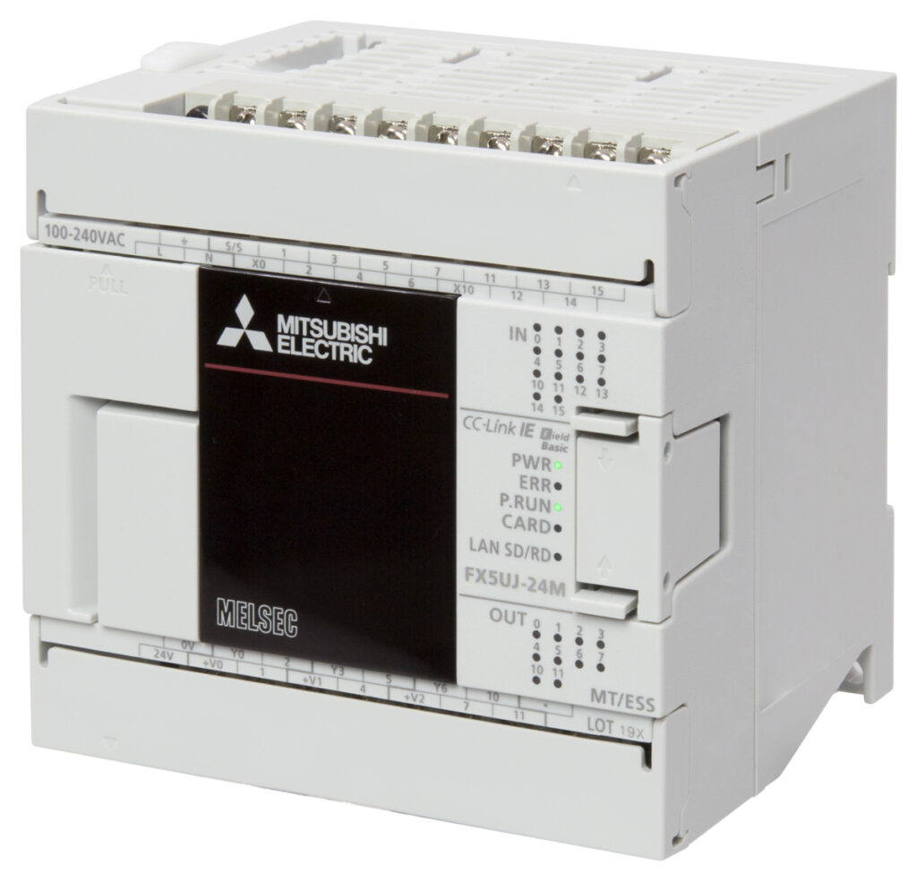 FX5UJ-24MT/ESS PLC CPU Module; iQ-F; AC; 14 Inputs; 10 Transistor Outputs source; Eth.; SD; USB