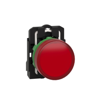 XB5AVB4 pilot light, Harmony XB5, grey plastic, red, 22mm, universal LED, plain lens, 24V AC DC Schneider Electric