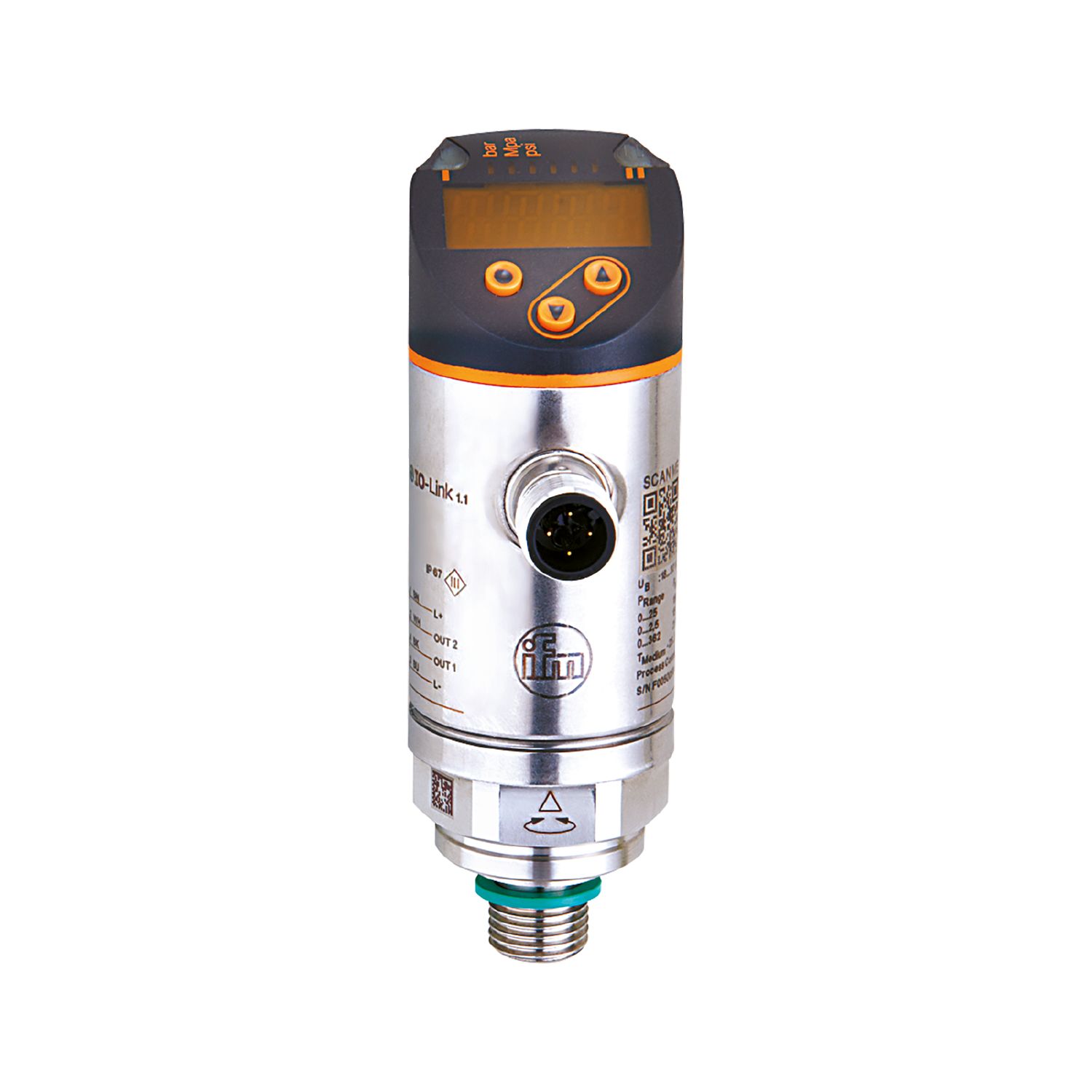 PN2570 PN-400-SEG14-MFRKG/US/ /V Electronic pressure sensor, DC PNP/NPN, Function programmable, M12 connector, 4-digit alphanumeric display IFM