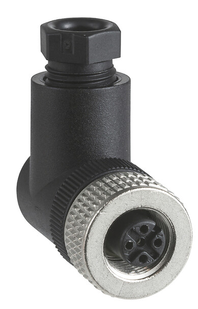 XZCC12FCM50B Female, M12, 5 pin, elbowed connector, cable gland Pg 7