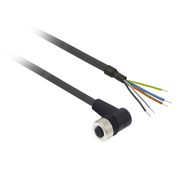 XZCP1264L10 Pre wired connectors XZ, elbowed female, M12, 5 pins, cable PUR 10 m
