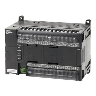 CP1L-EM40DT1-D PLC, 24 VDC supply, 24 x 24 VDC inputs, 16 x PNP outputs 0.3 A, 2 x analog inputs, 10K steps program + 32K words data memory, 1 x Ethernet port