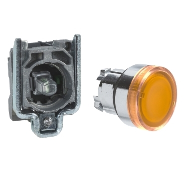 XB4BW35B1 Illuminated push button, Harmony XB4, orange flush, 22mm, spring return, 1NO, 24V