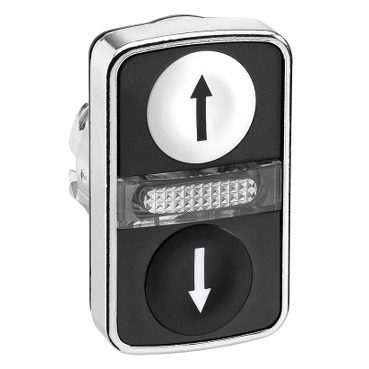 ZB4BW7A1724 Harmony XB4, Illuminated double-headed push button head,metal, Ø22, 1 white flush UP ARROW + 1 pilot light + 1 black flush DOWN ARROW