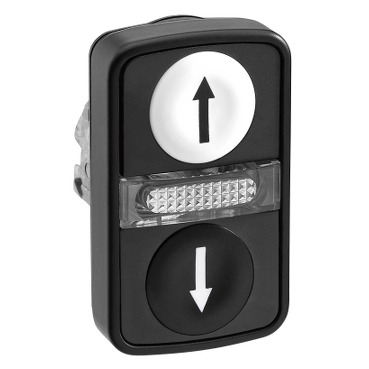 ZB4BW7A17247 Head for illuminated double headed push button, Harmony XB4, white flush/black flush pushbutton 22mm with marking
