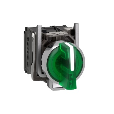 XB4BK133B5 Harmony XB4, Illuminated push button, metal, flush, green, Ø22, spring return, 1 NO + 1 NC 24 V AC/DC