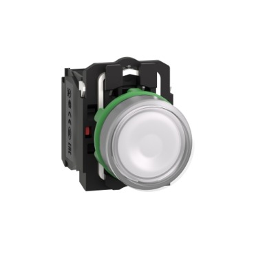 XB5AW31B5 Illuminated push button, Harmony XB5, plastic, white flush, 22mm, universal LED, plain lens, 1NO + 1NC, 24V AC DC