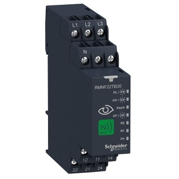 RMNF22TB30 3-phase control relay, Harmony Control Relays, 8A, 2CO, overfrequency and underfrequency, 208...480V AC