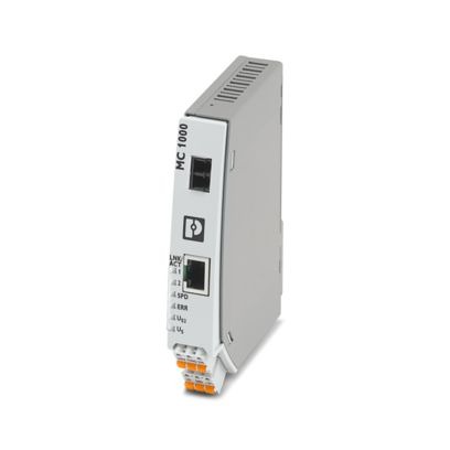 1330722 MC 1000E-SM40 Fiber optic converter with LC duplex connection (1310 nm) for 100Base-TX to singlemode fiber optics, DIN rail mountable, extended temperature range, redundant power supply, IECEx, ATEX, UL HazLoc, IEC 61850, IEEE 1613, DNV.