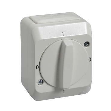 183500700 Schneider Switch, Aqua-Stark, 2-pole, rotary switch, surface-mounted, 16A, IP54, screw connection, Polar white