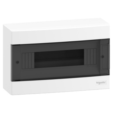 EZ9EUC112 Modular cabinet, Easy9 EU, surface-mounted, 1x12 modules, 2 connection blocks ground/zero, darkened door