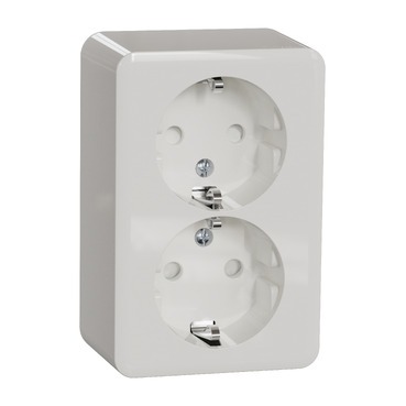 WDE015596 2 Socket-outlet, Exxact Surface, complete product, 2P + E, 16A, Schuko, with shutter, screwless terminals white